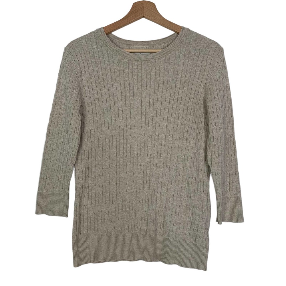 Vintage 90s style Ribbed Cable Knit Heather Oatmeal 3/4 Sleeve Sweater Top